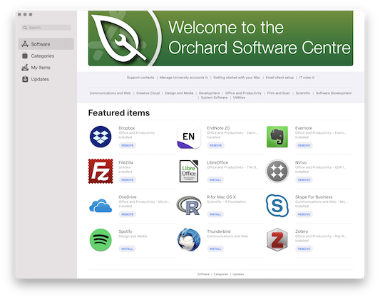 Screenshot of the Orchard Software Centre