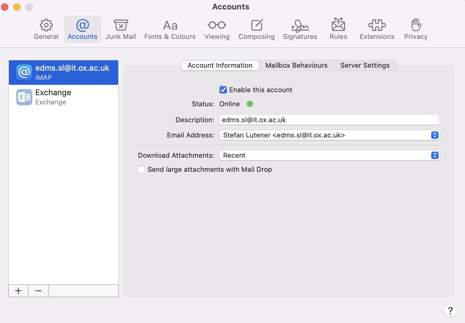 IMAP Account Information